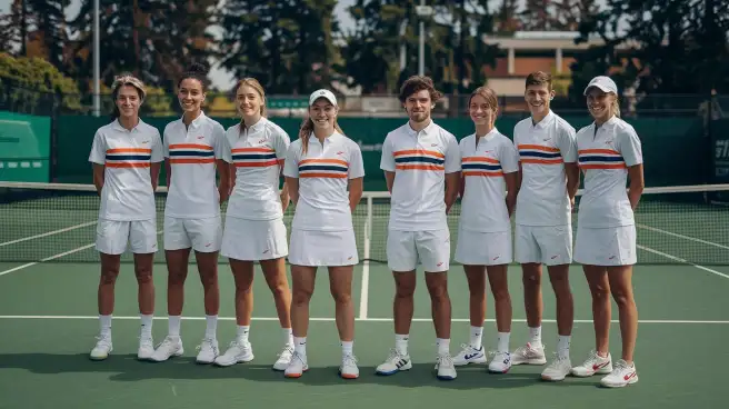 Women's tennis team poses on the court, showcasing unity and strength, ideal for "Mixed Doubles Team Names" inspiration.