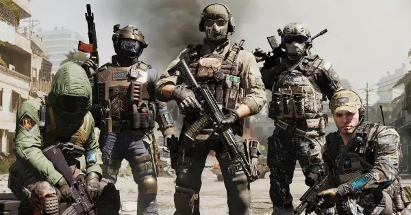 Image depicting a scene from Call of Duty Modern Warfare 4, showcasing intense gameplay and strategic team dynamics. COD Clan Names.